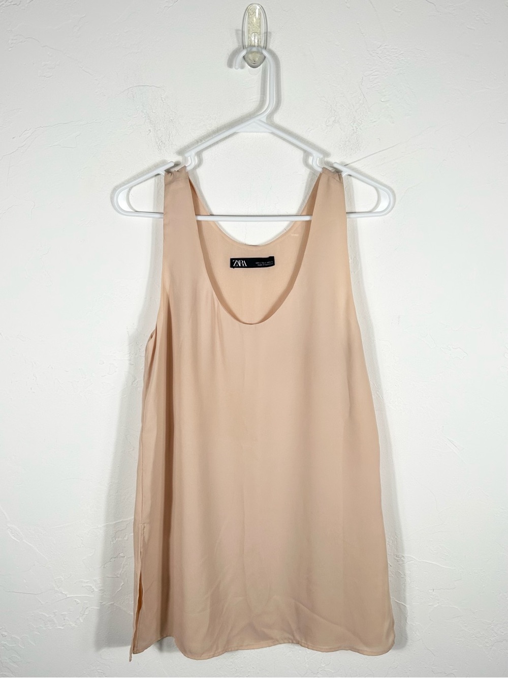 Zara Blush Peach Double-Lined Tank Top Scoop Neck Side Slits Blouse Size S